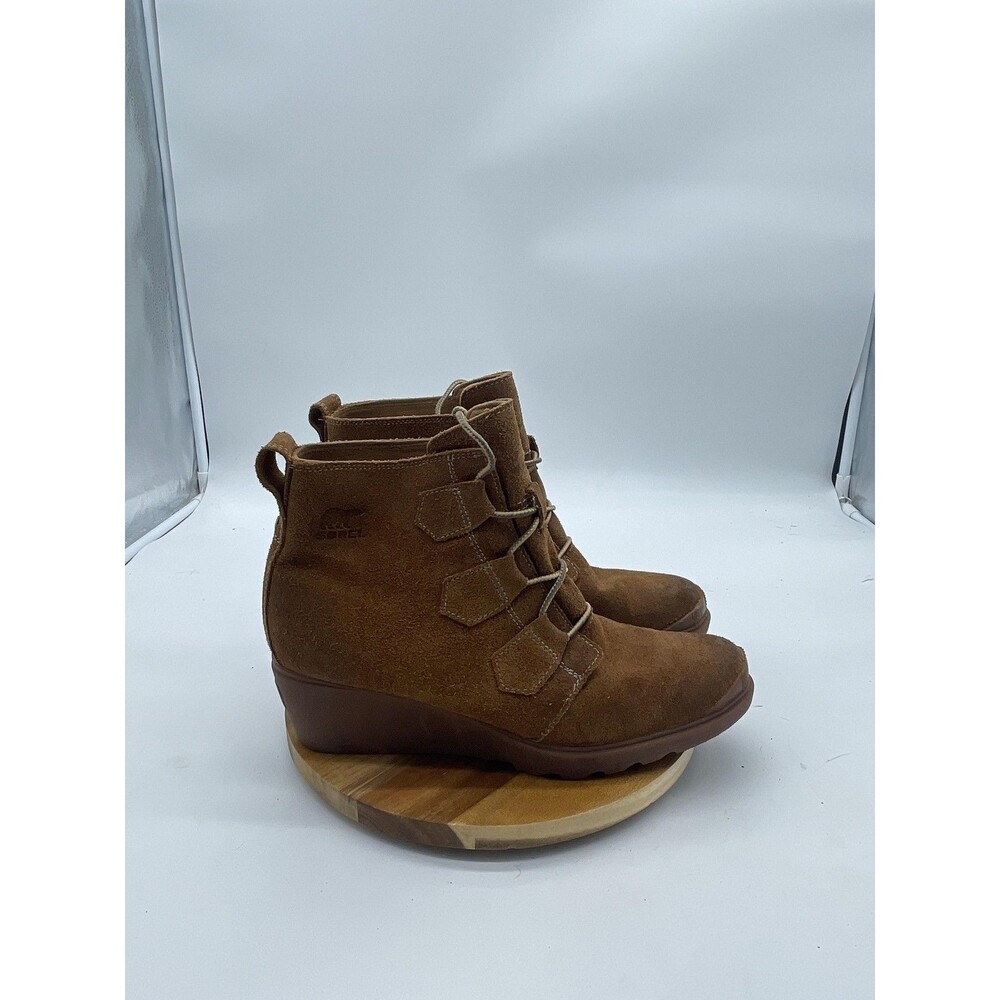 Sorel Toronto Ankle Boots Womens 10.5 Brown Suede Lace Up Wedge Bootie Shoes